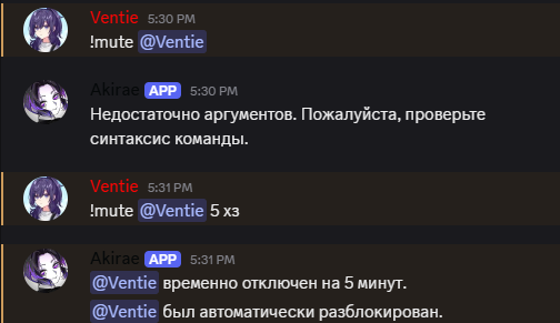 Пример команды !mute